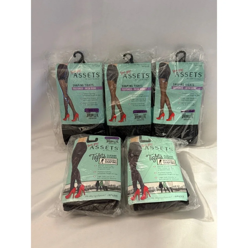 Lot of 5 Assets by Sara Blakely Size 5 Shaping Tights Black NIP Spanx Mix